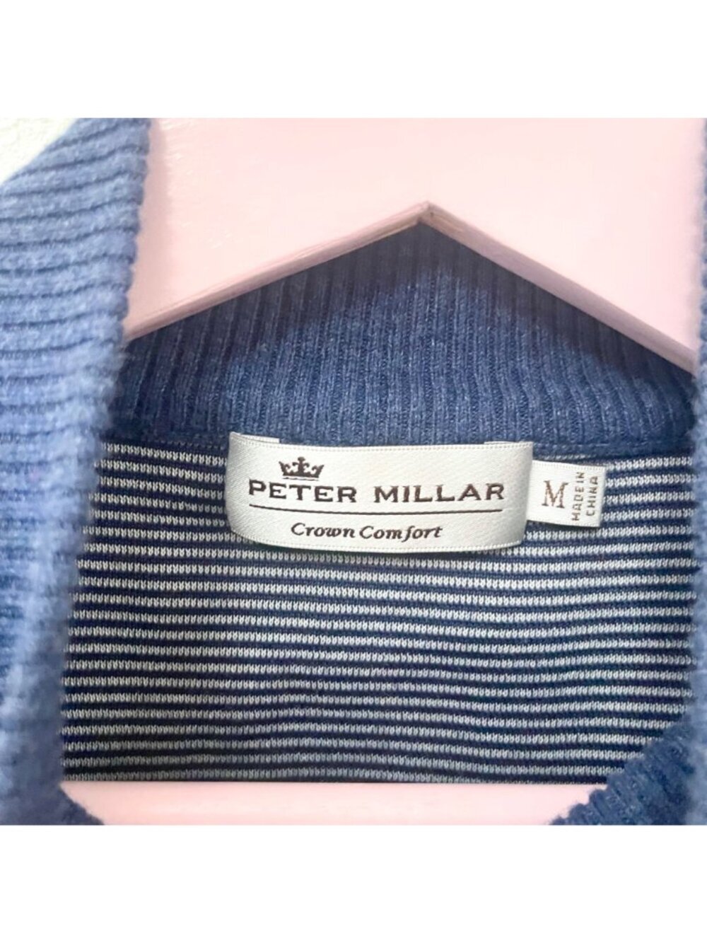 Peter Millar Mens Sweater Vest Blue 1/4 Zip Sleeveless Tight Knit Rayon Blend Si - Picture 3 of 8